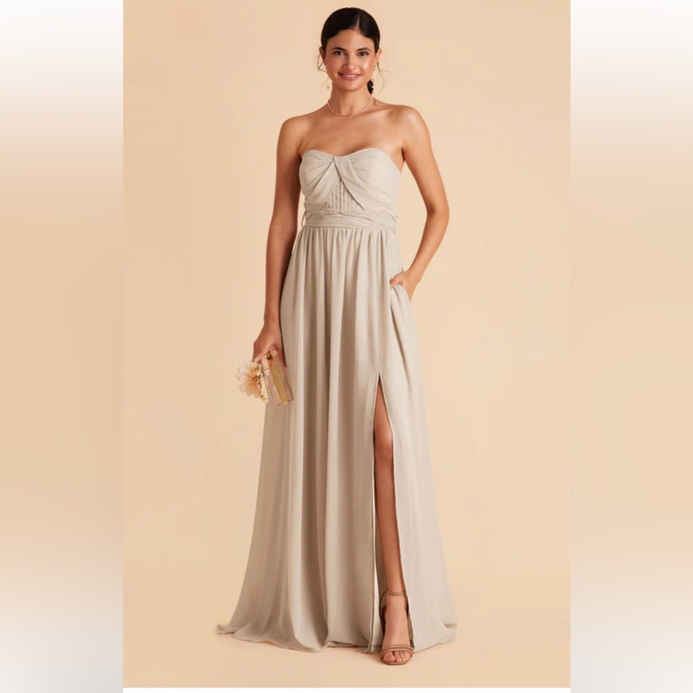 Brody Grey Grace Convertible Bridesmaid Dress. Neutral Champagne